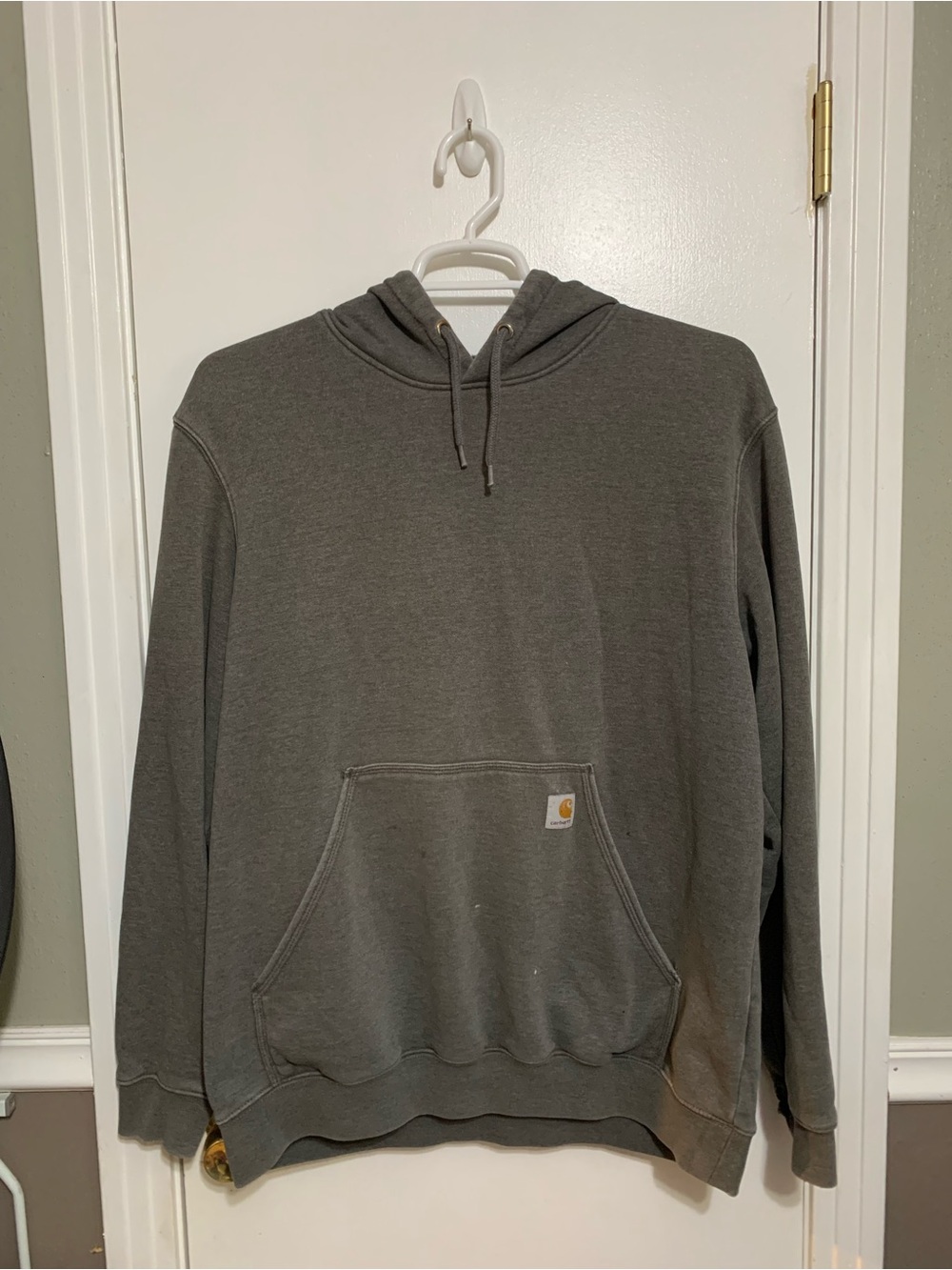Carhartt K288 Original Fit Gray Hoodie L Sleeve Logo Distressed Workwear